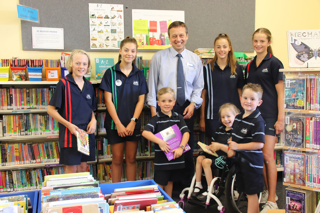 Back left - Hudson Keding, Tess Porter, Principal Mr David Mezinec, Demi Jones, Portia McRae. Front - Ted Lucas, Scarlette Pilven and Harry Lucas.jpg